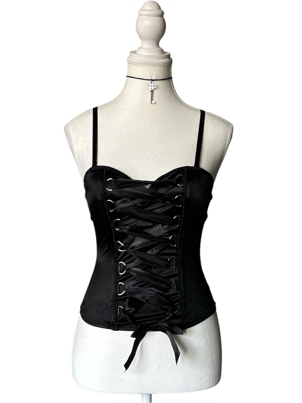 Y2K Goth “Spirit” Basic Black Lace-up Style Costume Corset Bustier Top